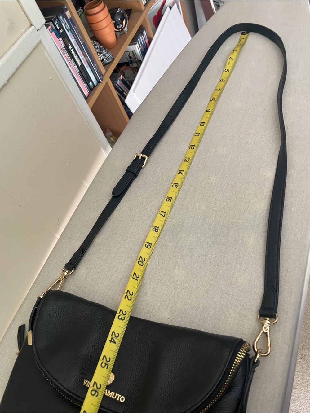 Vince Camuto Saddle Crossbody Black Leather Bag w/ Polka Dot Fabric Lining - Picture 12 of 15